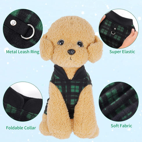 4 Pieces Buffalo Plaid Dog Sweaters with Leash Ring Soft Fleece Vest Dog Pullover Warm Jacket Pet Dog Clothes Winter Dog Outfits for Small Puppy C...