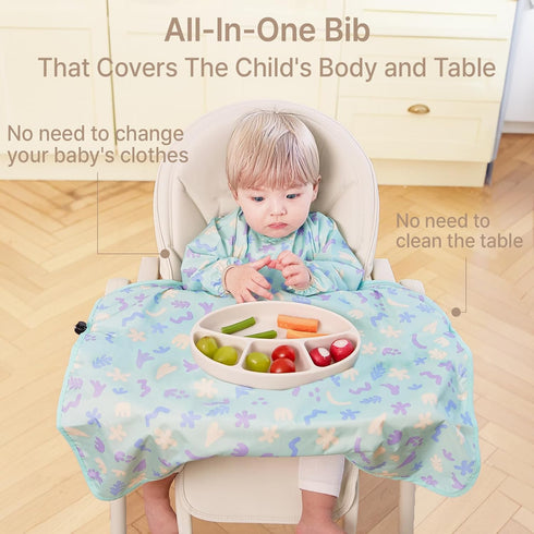 All-in-one Coverall Bib, Baby Feeding Bibs, Long Sleeve, BLW Bibs Covers baby and high chair...