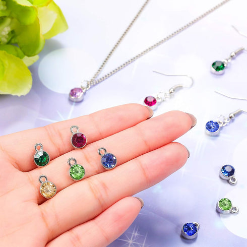 Hicarer 108 Pieces Crystal Birthstone Charms DIY Jewelry Necklace Bracelet Beads Pendant with Rings Mixed Handmade Round Crystal Charm for Earring...