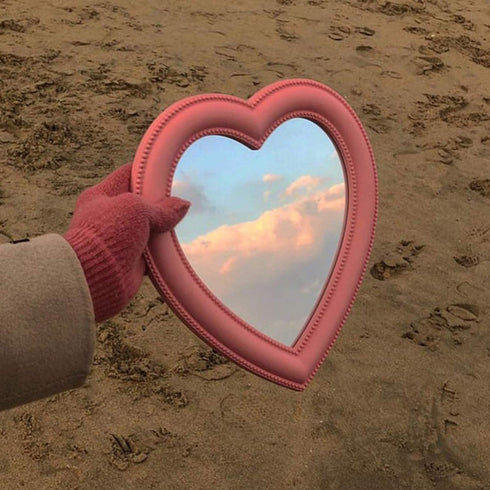 BinaryABC Heart Makeup Mirror Cosmetic Mirror Wall Desktop Mirror Bedroom Mirror(Pink)...