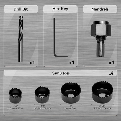 KATA 6PCS Hole Saw Kit 1-1/4" to 2-1/8"(32-54mm) Hole Saw Set in Case with Mandrels and Hex Key for Soft Wood, PVC Board, Plywood...