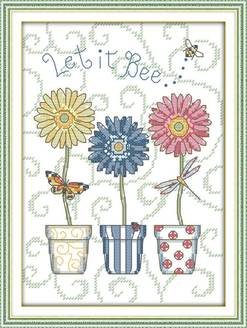 Uotp Cross Stitch Kits Pre-Printed Cross Stiching Stamped Cross Stitch Kit 14CT DIY Art Crafts for Beginners Three Basin Flower...