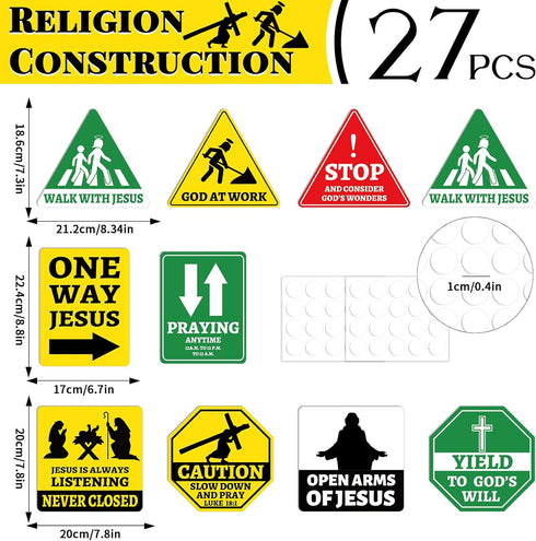 27PCS Religious Cutouts Jesus Construction Traffic Road Sign for Classroom Bulletin Board Decors, Sunday School VBS God Construction Theme Bible W...