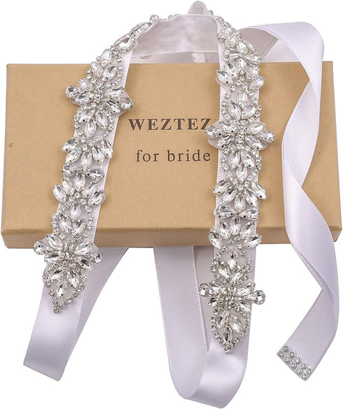 Silver Rhinestones Bridal Sash Belt Clear Crystal Wedding Belt Pearl for Bride Dress Plus Size...