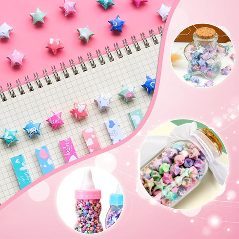 1600 Sheets Star Origami Paper - 24 Different Designs of Cute Romantic Cartoon Origami Folding Strips Decoration for DIY Handcrafts, School Teachi...