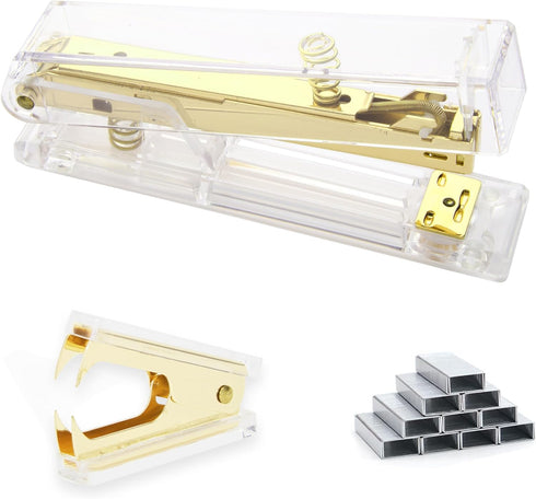 Gold Acrylic Stapler, Desktop Stapler, 25 Sheet Capacity, includes 1000 Staples and Staple Remover...