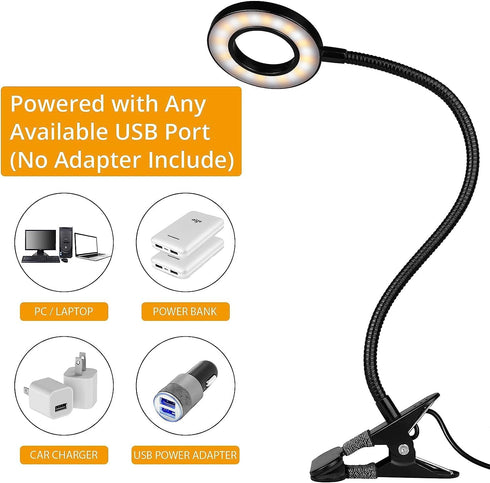 iVict Desk Light Clip on Light, 56 LEDs Desk Lamp for Home Office, 3 Modes with 10 Brightness Dimmable Reading Light, Clamp Desk Lamp for Bed Head...