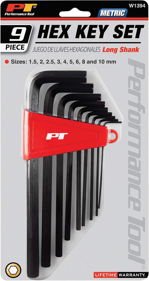 Performance Tool W1394 Heat Treated Alloy Steel Long Shank Hex Key Set with Storage Holder, Metric Sizes: 15mm to 10mm...