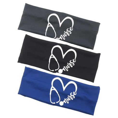 CODACE 3 Packs Nurse Headbands with Buttons, Face Cover Holder, Reduce Ear Pain, Elastic Hair Bands for Women Nursing Healthcare Worker(Blue, Blac...