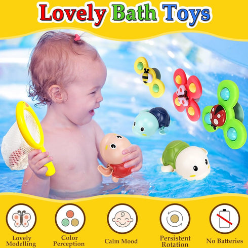 Bath Toys for Kids Ages 1-3 - Bathtub Toys for Infants Babier 6-12-18 Months - Suction Cup Fidget Spinner Toys for Toddlers Age 2-4 1 Year Old Gir...