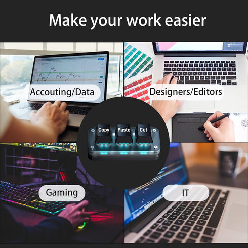 Copy Keyboard, One handed Macro Keypad, Cut Copy Paste Keyboard, 3 key Shortcut Keyboard for PC, MAC, LAPTOP, Programmable Mechanical Keyboard for...