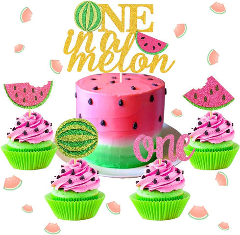 JeVenis 25 PCS Watermelon Cupcake Topper One in a Melon Cupcake Topper One in a Melon Party Decoration Watermelon Party Supplies...