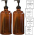 16 OZ Thick Amber Glass Soap Dispenser with Plastic Pump 2 Pack, Hand and Dish Soap Dispenser Set for Bathroom with 6 Waterproof Labels...