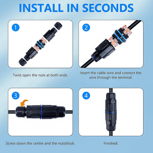 5PCS IP68 Waterproof Electrical Cable Connector, Outdoor 3 Pin Junction Box, Electrical Wire Connector for 3.5-10mm Wire Range(AC 250V, 16A), Quic...