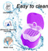 2 Pack Denture Case Dental Mouthguard Case, Denture Bath Box Cleaning with Brush, Strainer Basket and Lid Waterproof - Purple and Blue...