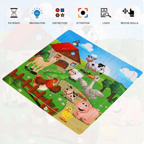 Wooden Puzzles Toys for Kids Ages 3-5, Set of 3 Packs with 36-Piece Wood Jigsaw Puzzles, Dinosaur, Farm and Ocean Theme. Ideal Gifts for Boys and ...