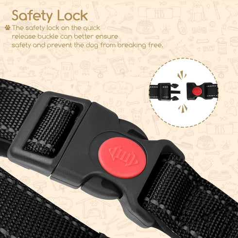 Dog Collar for Large Dogs, Nobleza Adjustable Reflective Boy Dog Collar with Safety Lock and Quick Release Buckle, Durable Nylon Pet Collar with S...