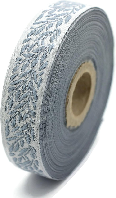 11 Yard Spool 0.79" Wide Blue Leaf Tendril Jacquard Ribbon Woven Trim Upholstery Fabric Sewing Trims 20270 V5...