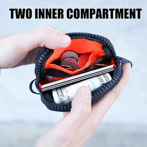 Rough Enough Small Coin Purse Card Wallet Keychain Pouch for Men Women with Zipper Neck Lanyard Black Cordura Water Repellent...