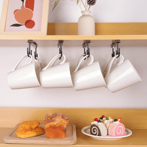 Mug Hooks Under Cabinet,3 Pieces Under Cabinet Mug Holder,Under Shelf Mug Organizer Rack with 12 Hooks,Display Hanging Storage Hook for Mugs/Coffe...