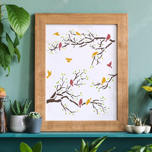 FINGERINSPIRE 9pcs Life of Tree Stencils 7.9x7.9 inch Aspen Trees/Life Tree Stencils Painting Stencil Reusable Tree and Flying Birds Stencils for ...