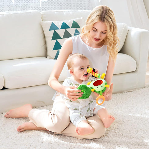 Jollybaby Plush Stuffed Fruit Baby Rattle Toy for Stroller Car Seat Crib, Montessori Sensory plush Avocado Toy with Rattle and Mirro Toy for Baby ...