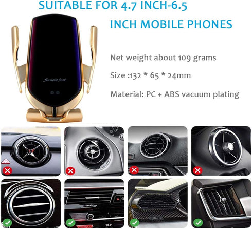 Wireless Car Charger,Mobile Phone Holder with Automatic Clamping,10W Qi Fast Charging,Compatible with iPhone 12/12 Pro Max/12 Mini/11,Galaxy S21/S...