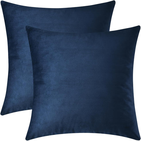 Mixhug Set of 2 Cozy Velvet Square Decorative Throw Pillow Covers for Couch and Bed, Navy Blue, 18 x 18 Inches...