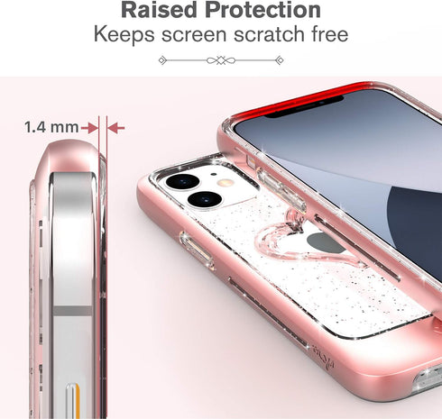 VENA iPhone 12 Mini Glitter Case, vLove (Heart Shape, CornerGuard Protection) Dual Layer Slim Hybrid Clear Bumper Cover Designed for Apple iPhone ...