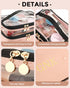 Cosmetic Bags for Women Clear Leather Double Layer Makeup Bag - Large Travel Skincare Bag For Travel Organizer Toiletry Bag - Pink...