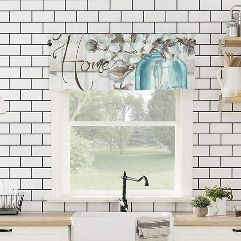 Valances for Windows, Mason Jar Cotton Flower Rod Pocket Kitchen Curtains Valances 54x18inch Short Window Curtains for Kitchen/Bathroom/Bedroom, S...