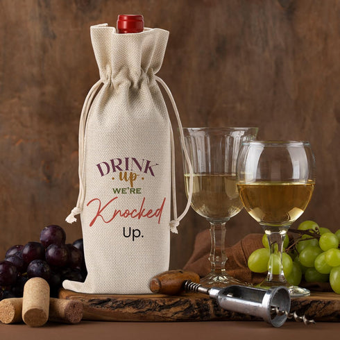 Funny Baby Pregnancy Announcement Wine Bag, Cute Baby Pregnancy Announcement Gifts Wine Bags for Parents Grandparents, Drink Up We're Knocked Up W...