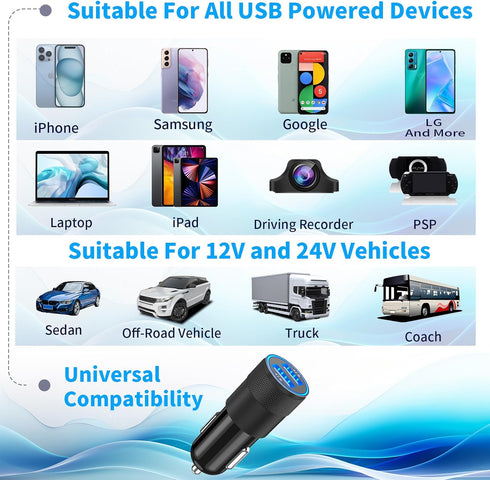 USB Car Charger, Rombica 3Pack 4.8A USB Car Charger Fast Charging Adapter, Dual USB Car Power Cigarette Lighter Charger for iPhone 15 14 13 12 11 ...