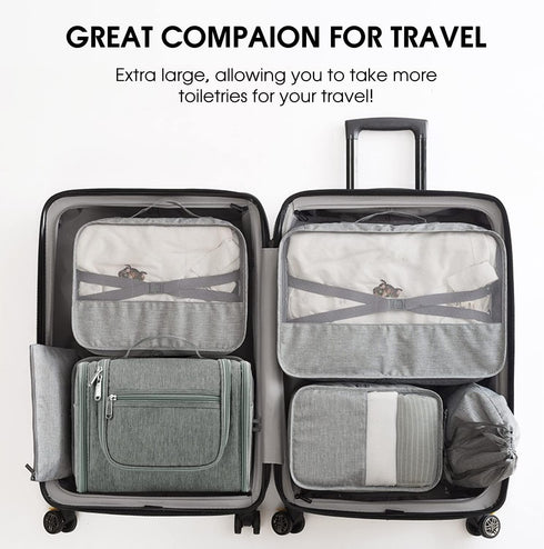 WANDF Large Hanging Toiletry Bag Travel Cosmetic Makeup Organizer Water-Resistant Shower Bathroom Bag for Women and Men (Gray)...