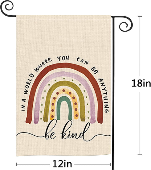 Rainbow Boho Be Kind Garden Flag Double Sided 12Wx18L Inch In A World Where You Can Be Anything Motivational Aesthetic Chic Small Vertical Yard Fl...