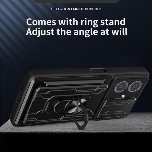 CCSmall for Motorola Edge 40 Neo 5G Case with Card Holder & Slide Camera Cover, Heavy Duty Protection Case with Ring Kickstand Cell Phone Case for...