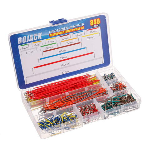 BOJACK 14 Vaules 840 pcs 2-125mm Solderless Flexible Breadboard Connecting Line Cables Breadboard Jumper Wires kit...