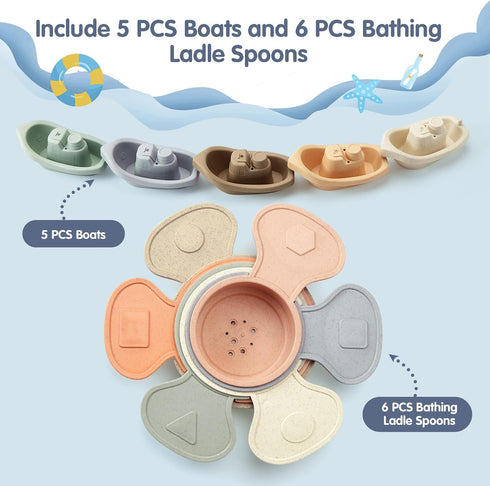Bath Toys Floating Boats with Bathing Spoon, 11 PCS Bathtub Bath Toy for Babies Water Table Toys...