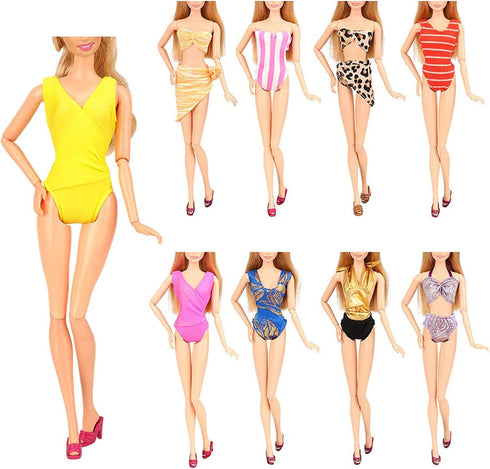 BARWA 12 Items 5 Psc Swimsuits Bathing Clothes Bikini One Piece with 2 Pool Floaties with 5 Shoes for 11.5 inch Doll...