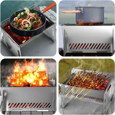 Wood Burning Camping Stove Folding With Pot Stand Portable Stainless Steel Grill Backpacking Stove For Hiking Picnic...