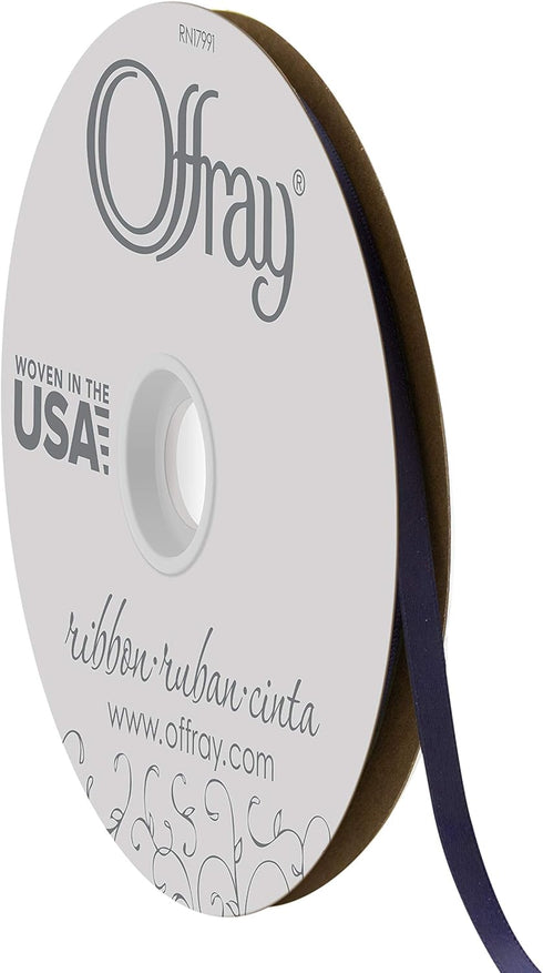 Offray 1/4" Wide Double Face Satin Ribbon, 100 Yards, Navy Blue...