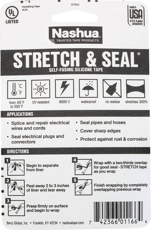 Nashua - 1541204 1 in. x 10 ft. Stretch & Seal Self-Fusing Silicone Tape in Clear...