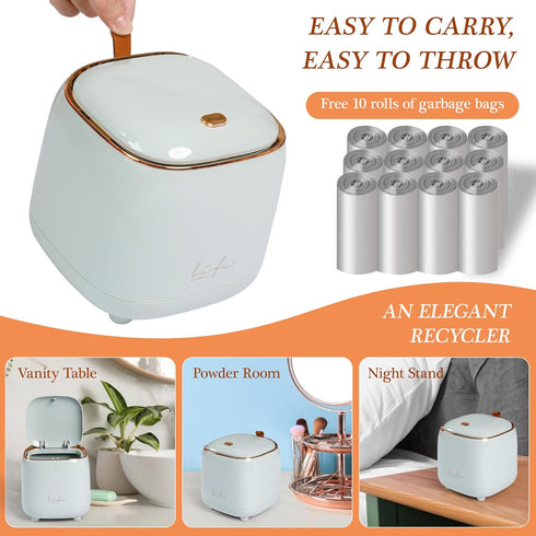 Mini Countertop Trash Can with 12 Rolls of Trash Bags, Desk Trash Can Tiny Trash Can with Press Type Lid, Desktop Trash Can Applicable for Bathroo...