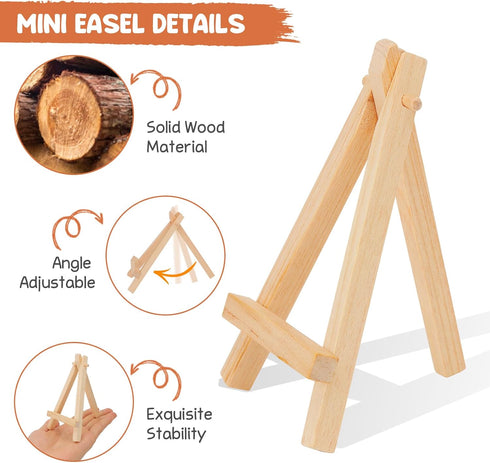 WOWOSS 12 Pack 5" Mini Wood Display Easel, Natural Wooden Tripod Holder Stand for Displaying Small Canvases, Business Cards, Photos...
