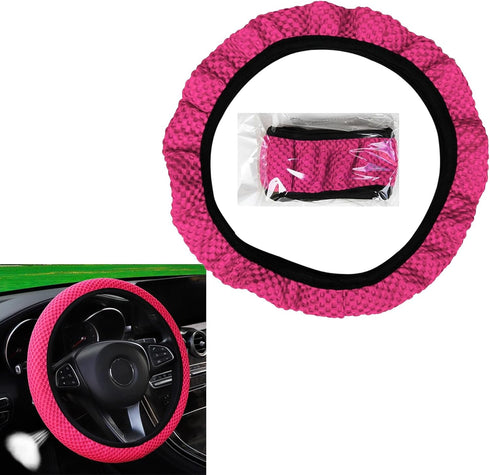 1 PC Car Breathable Stretch Elastic Steering Wheel Cover, Microfiber Breathable Ice Silk Protective Cover, Universal 14.5-15In Warm in Winter Cool...