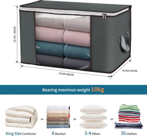 Large Storage Bags, 4 Pack Clothes Storage Bins Foldable Closet Organizers Storage Containers with Durable Handles Thick Fabric for Blanket Comfor...