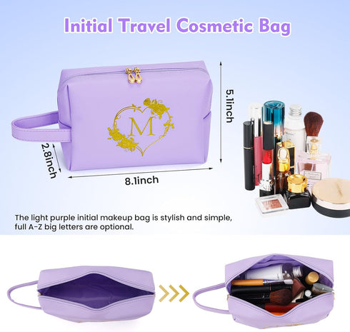 Cosmetic Bag Travel Makeup Pouch - Personalized Cute Initial Waterproof Makeup Bag Case Large Toiletry Makeup Pouch Gifts for Women Birthday Frien...