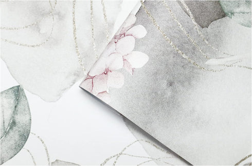 HAOKHOME 93164 Abstract Nordic Peel and Stick Wallpaper Geometric Hydrangea Floral White/Grey/Pink Stick on Home Decor 17.7in x 118in...