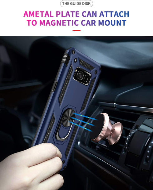 Samsung Galaxy S8 Case with HD Screen Protectors (NOT fit S8 Plus), Androgate Military-Grade Metal Ring Holder Kickstand 15ft Drop Tested Shockpro...