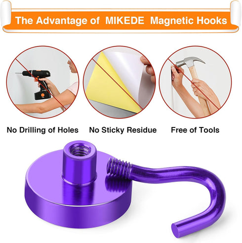 MIKEDE Magnetic Hooks Heavy Duty, 28LB+ Strong Magnets with Hook for Fridge, Neodymium Extra Strength Industrial Hooks for Hanging, Magnetic Hange...
